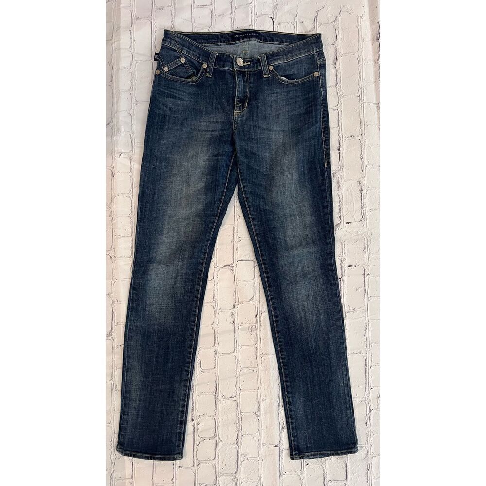 Rock & Republic Women's 10 Slim Straight Jeans Logo Pockets Dark Blue Denim